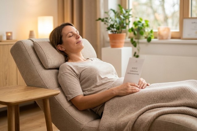 IHHT-Hoehentraining Frau liegt entspannt auf dem Sofa